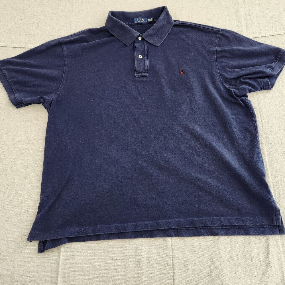 Polo Ralph Lauren Shirt Mens 2XB Blue Red Pony Short Sleever Pullover Casual